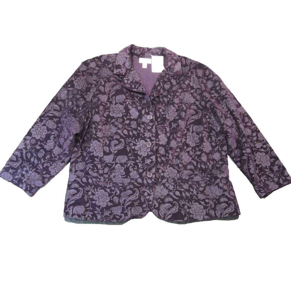 Talbots Velvet Burnout Blazer Womens 24W Plum Floral Whimsigoth Dark Academia‎